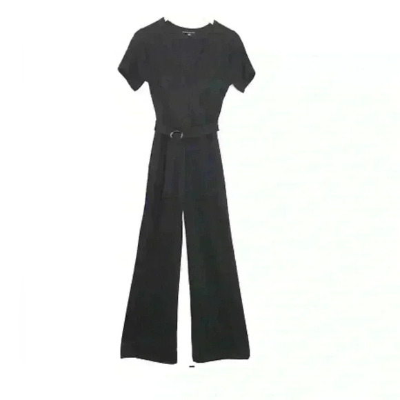 Haute Monde Wide Leg Belted Jumpsuit Crossbody Short Sleeve Black Small - Picture 1 of 4